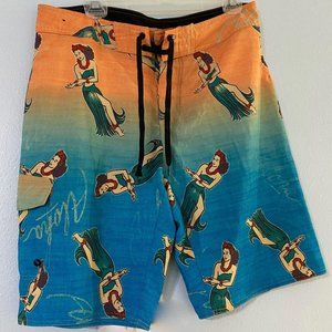 Vintage Hang Ten Hula Girl Flexwave Board Shorts - image 1